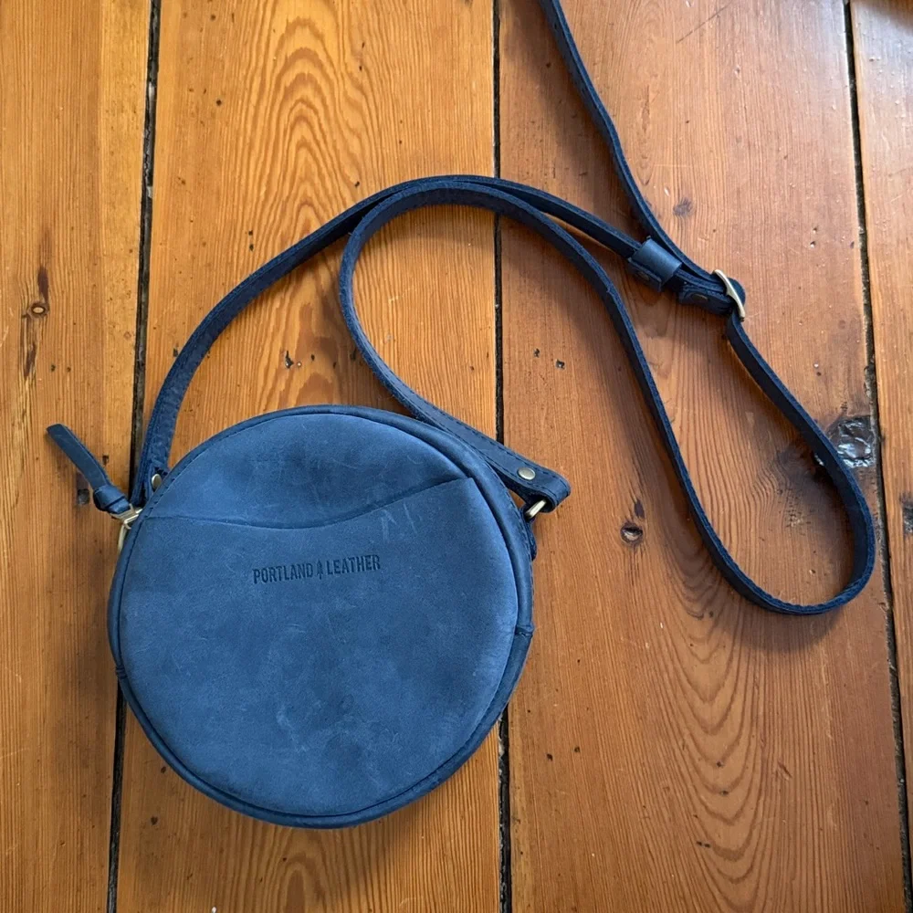 Portland Leather Round Crossbody in Deep Blue - Picture 3 of 7